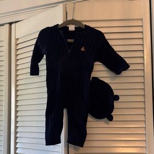 GAP Navy Cable-Knit Zip One-Piece with Matching Hat